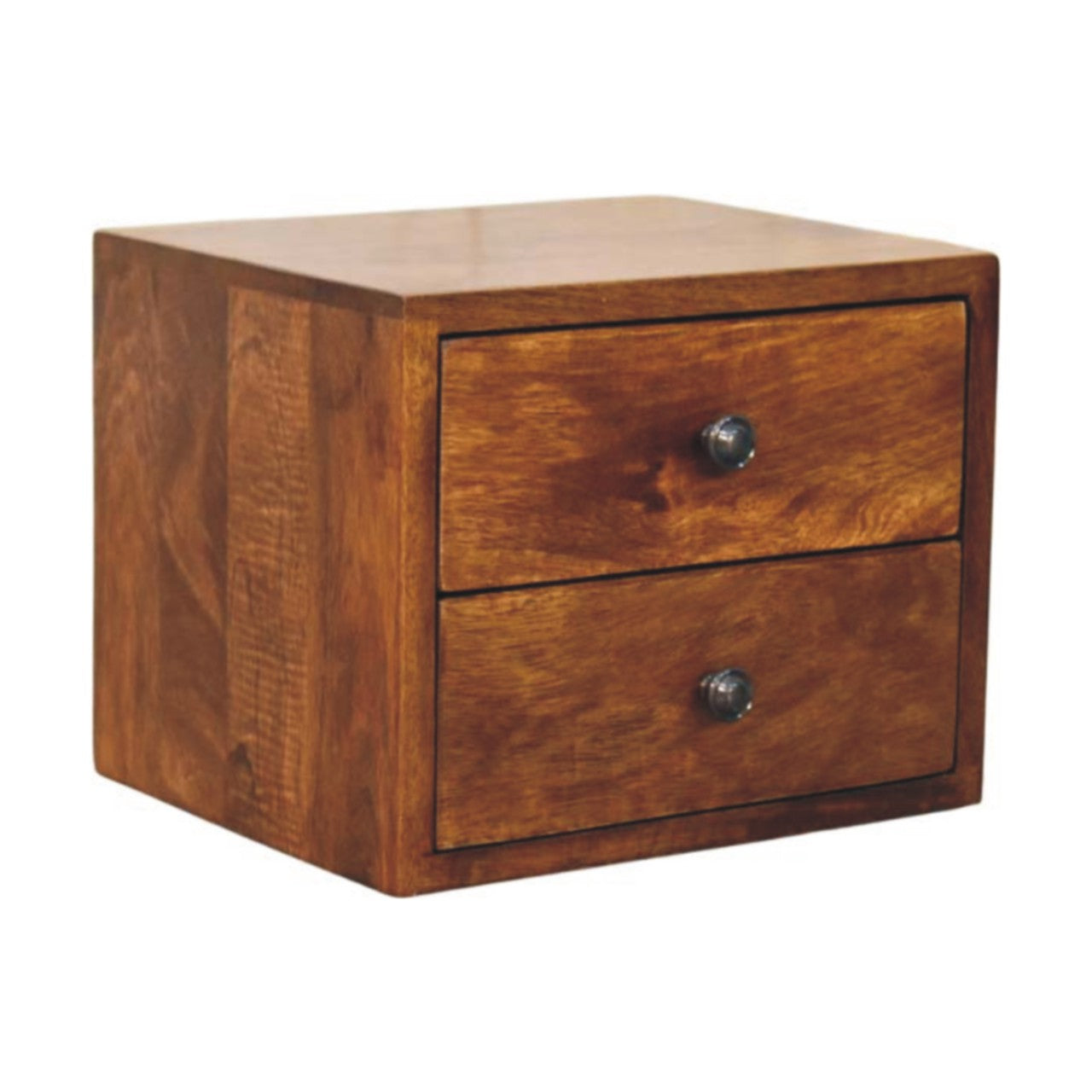 Wall Mounted Bedside 2-Drawer Chestnut Solis by Maple Manor in solid wood, chestnut finish with two drawers.