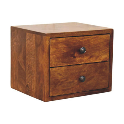 Wall Mounted Bedside 2-Drawer Chestnut Solis by Maple Manor in solid wood, chestnut finish with two drawers.
