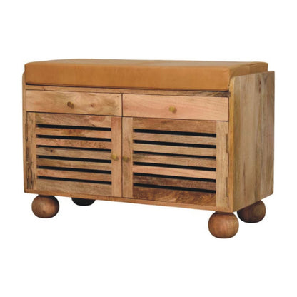 Oak ish shoe rack with 2 drawers - Shutter