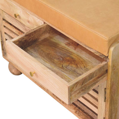 Oak ish shoe rack with 2 drawers - Shutter