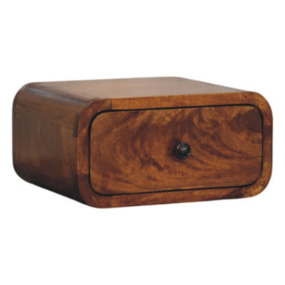 Wall-Mounted Chestnut Bedside - 1 Drawer Mini Maple Manor bedside table in solid wood, chestnut drawer front.