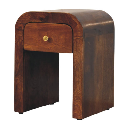 Chestnut Bedside Mini Darcy with Curved Edges by Maple Manor bedside table in solid wood with curved sides