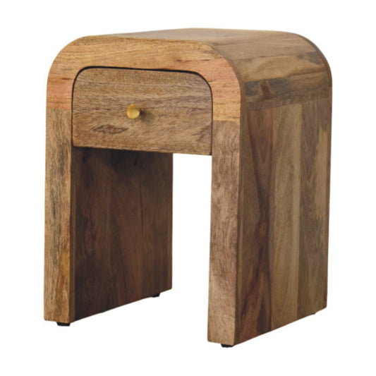 Oak-ish Bedside Mini Darcy with Curved Edges by Maple Manor solid wood bedside table with a drawer and round knob