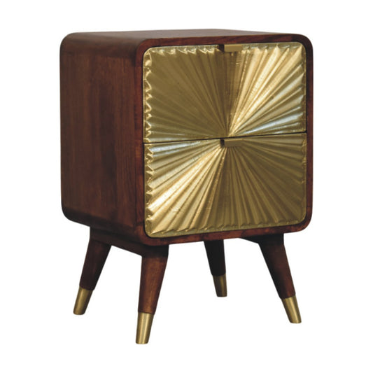 2 Drawer Chestnut Bedside Avora Brass Embossed Maple Manor bedside cabinet in solid wood with brass embossed drawer front