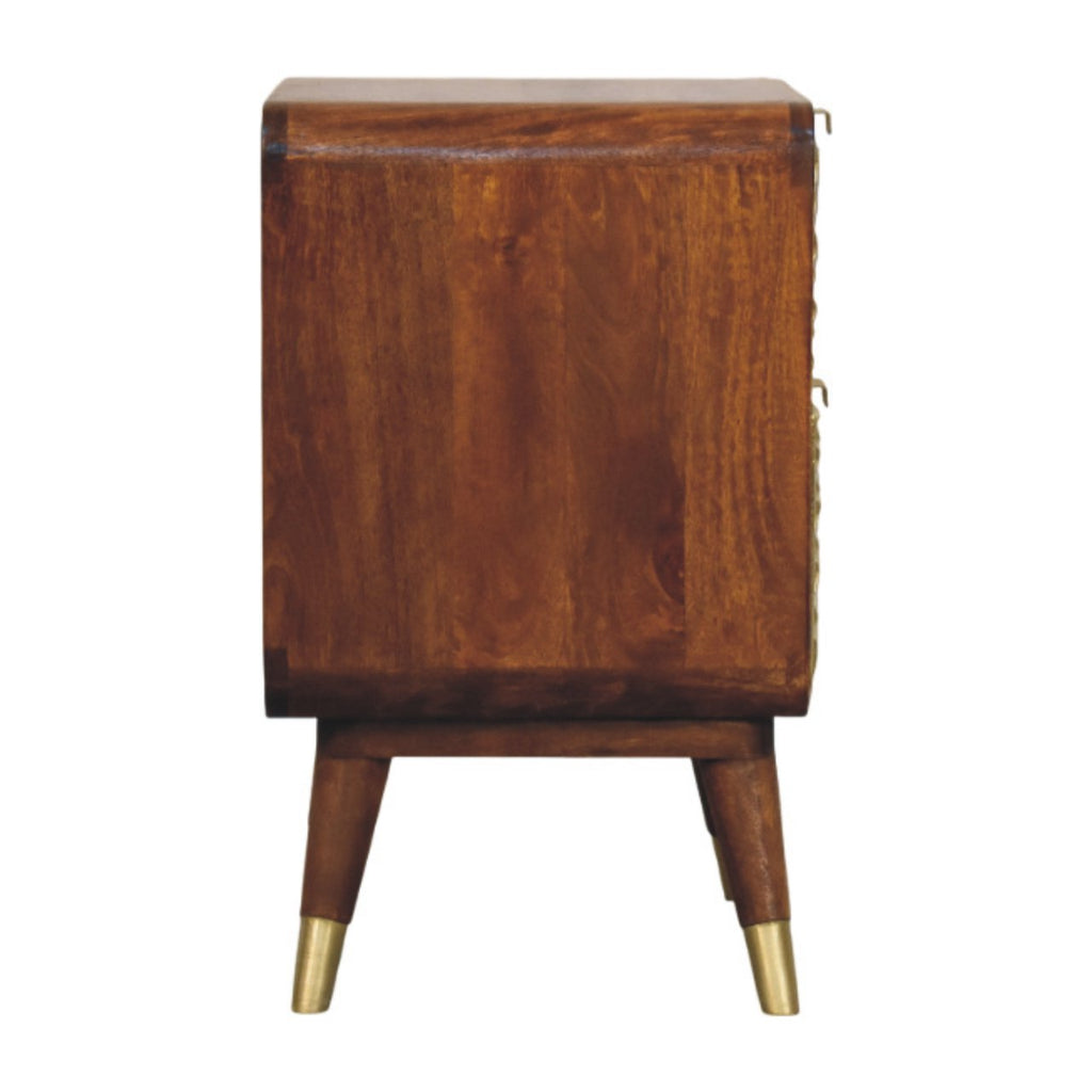 2 Drawer Chestnut Bedside Avora Brass Embossed