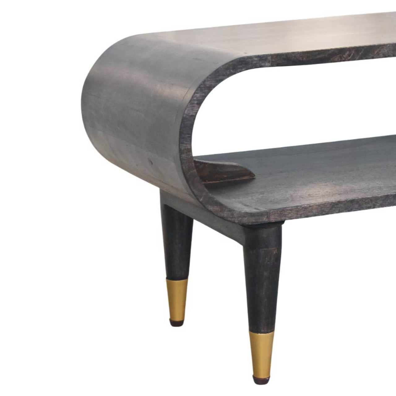 Curved Media Unit with Brass Accents