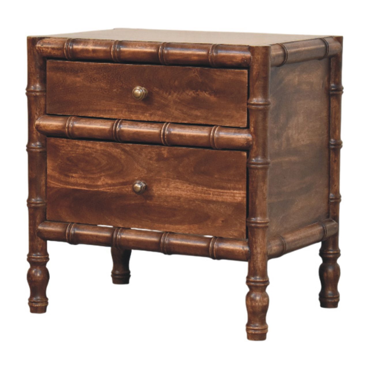 Bedside - Bamboo Frame in Roasted Almond by Maple Manor, roasted almond bamboo bedside table with two drawers