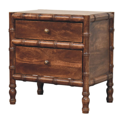 Bedside - Bamboo Frame in Roasted Almond by Maple Manor, roasted almond bamboo bedside table with two drawers