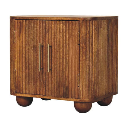 Mini Sideboard - Solis Fluted by Maple Manor in solid wood with fluted doors and brass bar handles