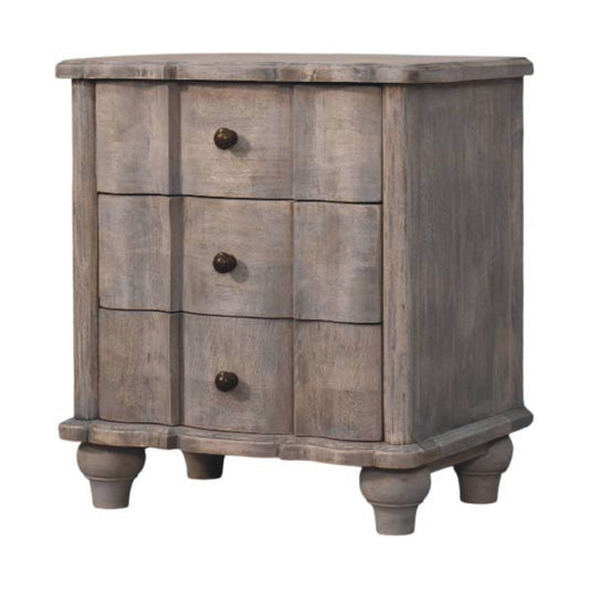 Curved Bedside - Beaumont by Maple Manor in solid wood with three drawers and curved legs.