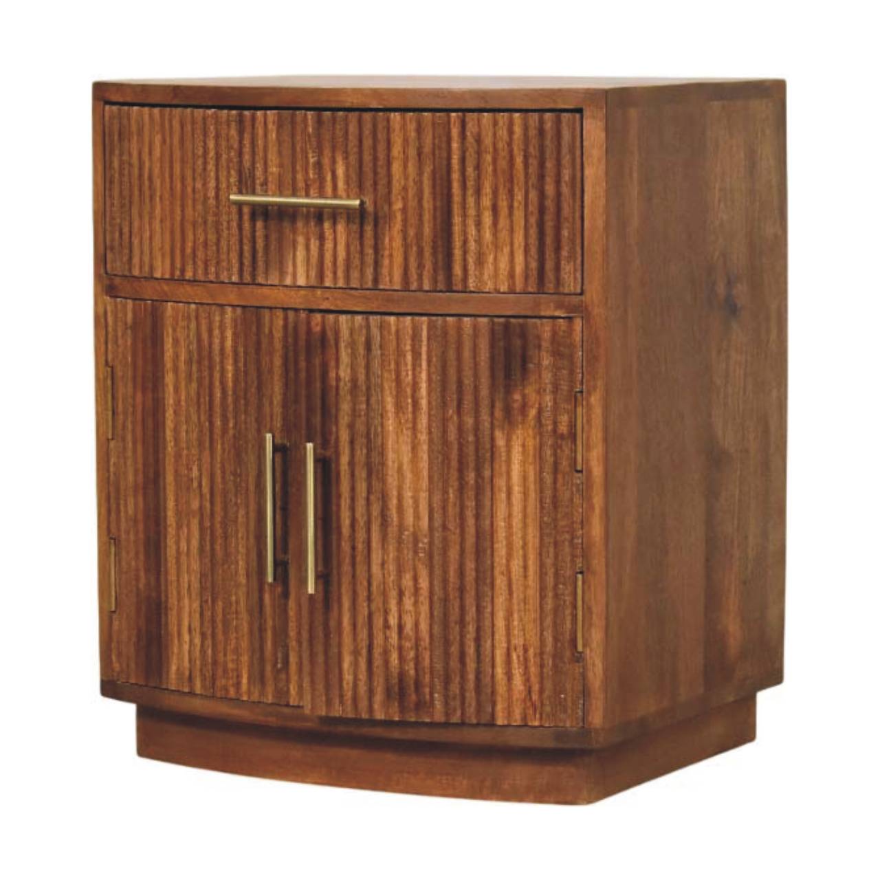 Bedside with Drawer - Solid Wood Curved Ribbed