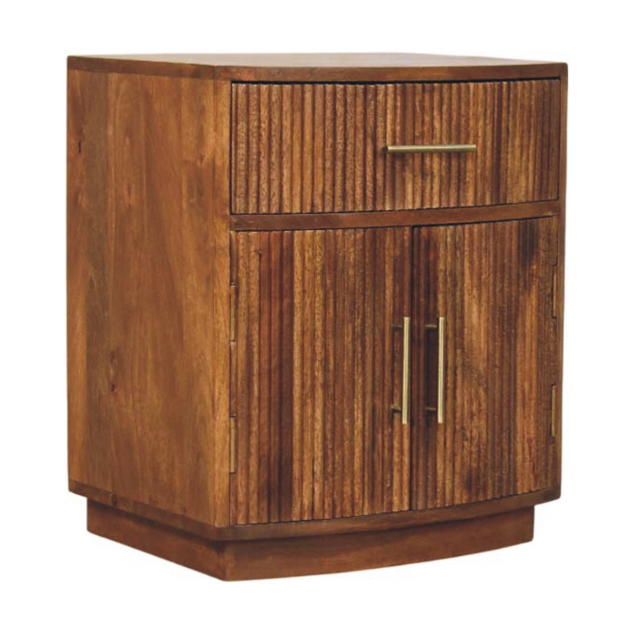 Bedside with Drawer - Solid Wood Curved Ribbed