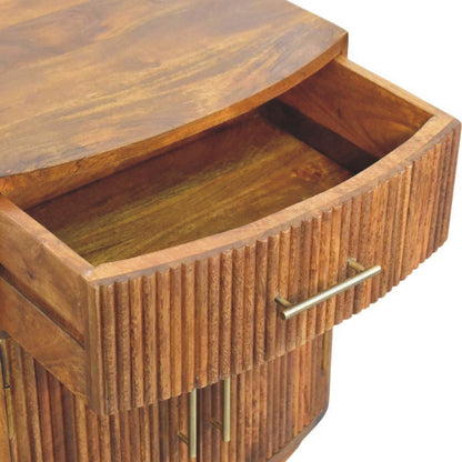 Bedside with Drawer - Solid Wood Curved Ribbed