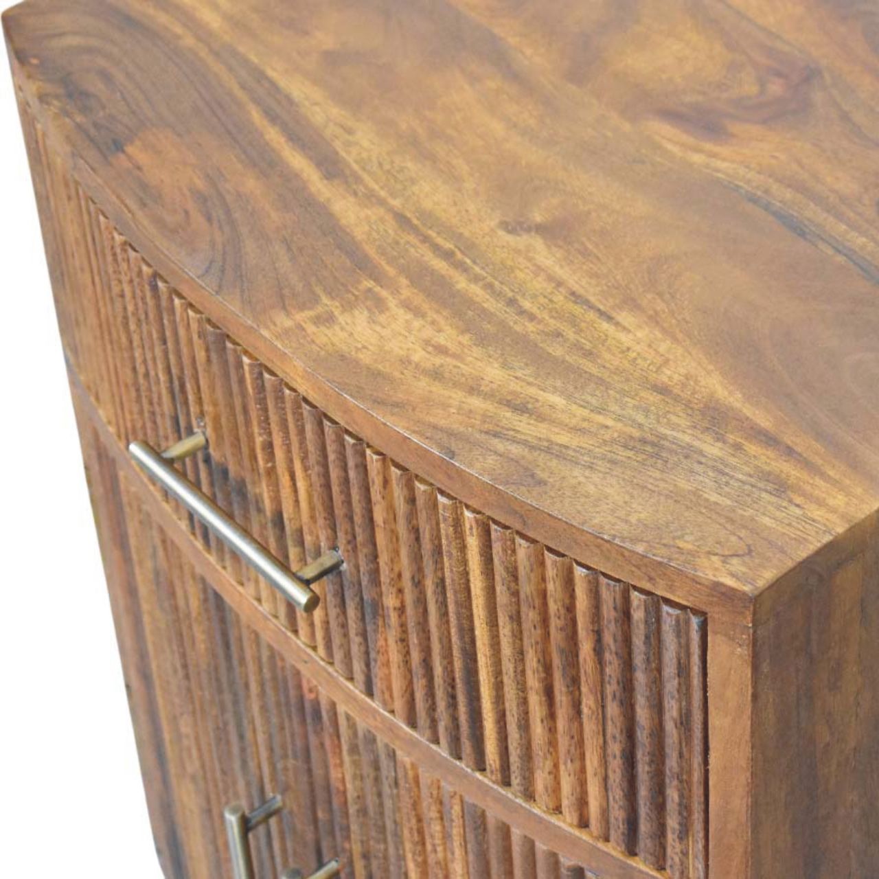 Bedside with Drawer - Solid Wood Curved Ribbed