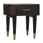 Belmont Bedside by Maple Manor solid wood bedside table with dark finish, single drawer, woven side panels