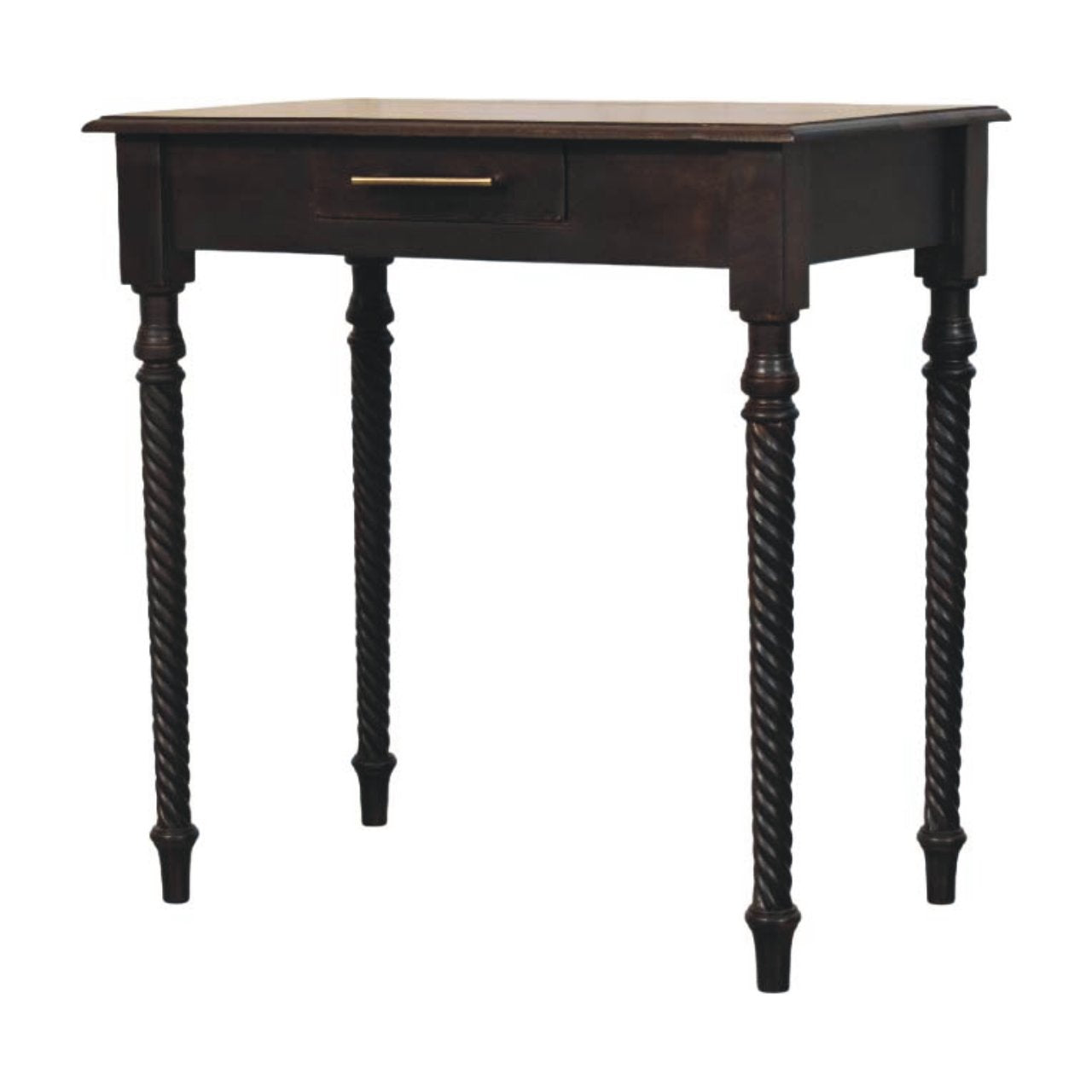 Writing Desk Cordelier Turned-Leg by Maple Manor writing desk in dark mango wood with turned legs and drawer