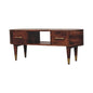 Media Unit - Two Drawer Open Slot by Maple Manor in solid wood, dark stain with open media shelf and two drawers.