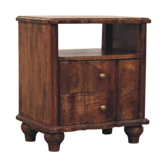 2-Drawer Bedside with Open Shelf Maple Manor bedside table in solid wood with two drawers and open shelf