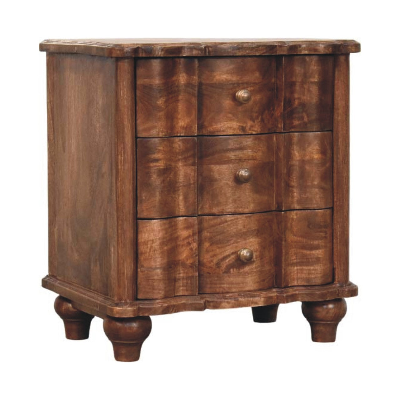 3 Drawer Bedside - Valencia by Maple Manor solid wood mango bedside table with three drawers and round knobs