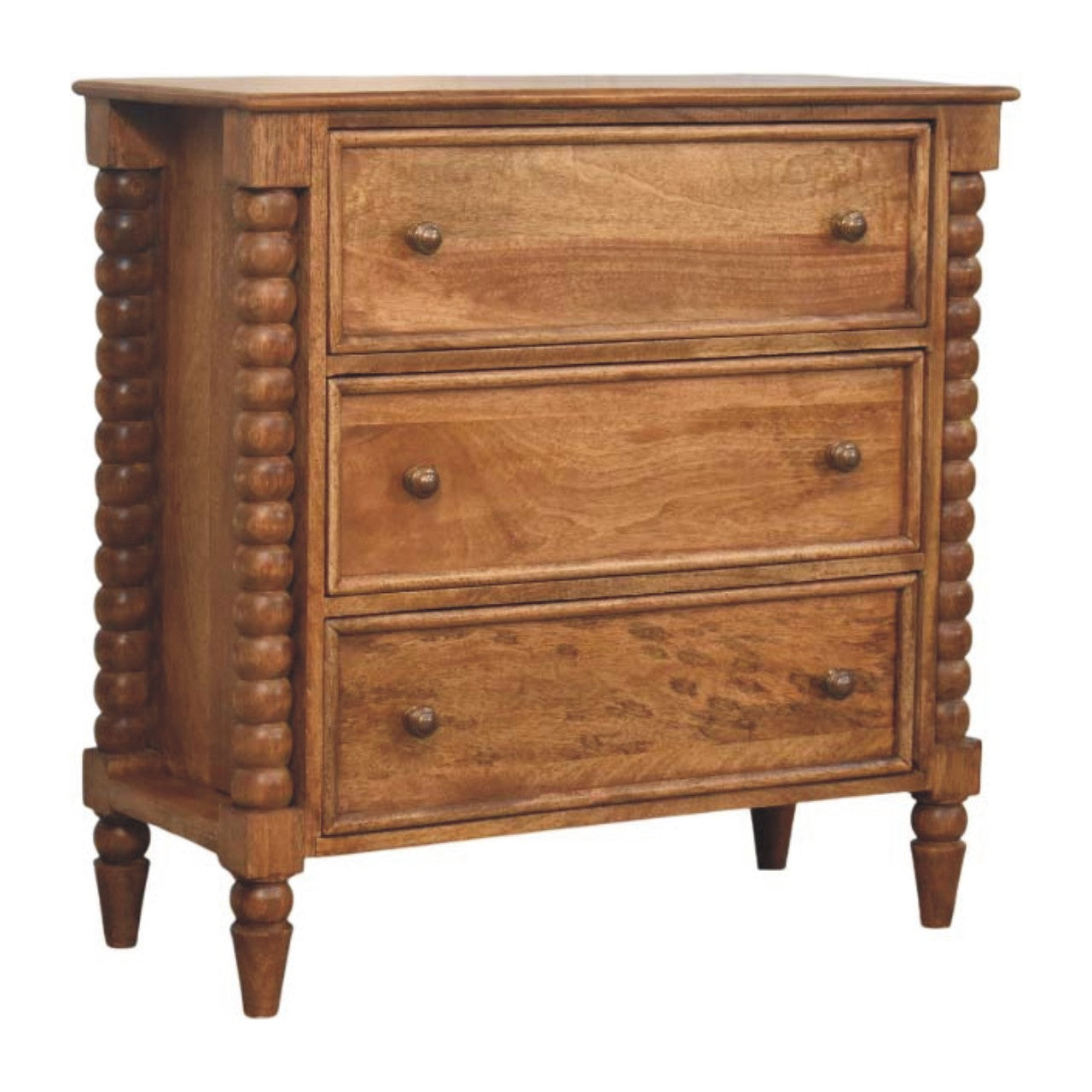 Chest of Drawers - Spindle by Maple Manor solid wood mango-wood cabinet with spindle legs and three drawers