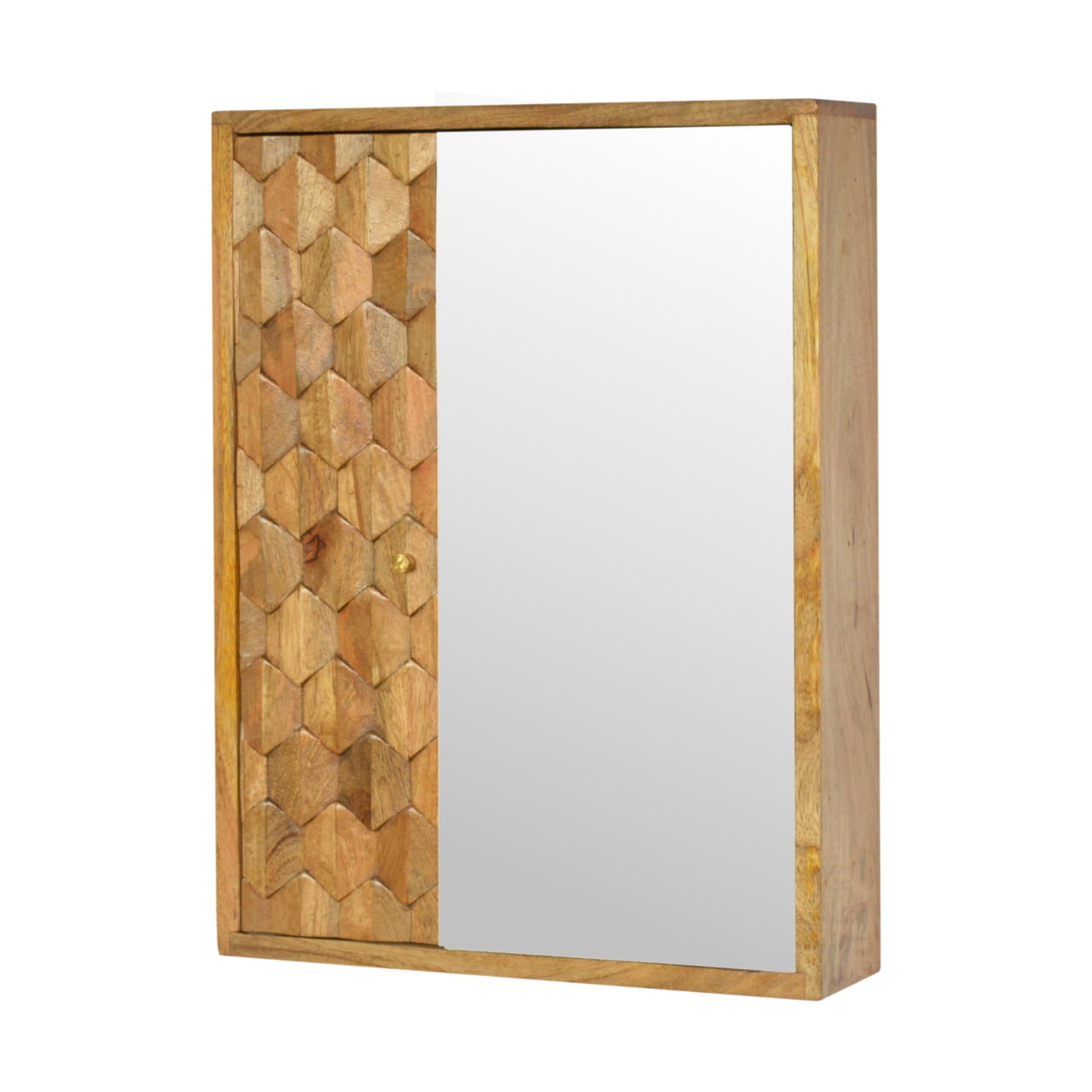 Mirror Cabinet - Pineapple Carved by Maple Manor in solid wood with pineapple carved door and gold knob.