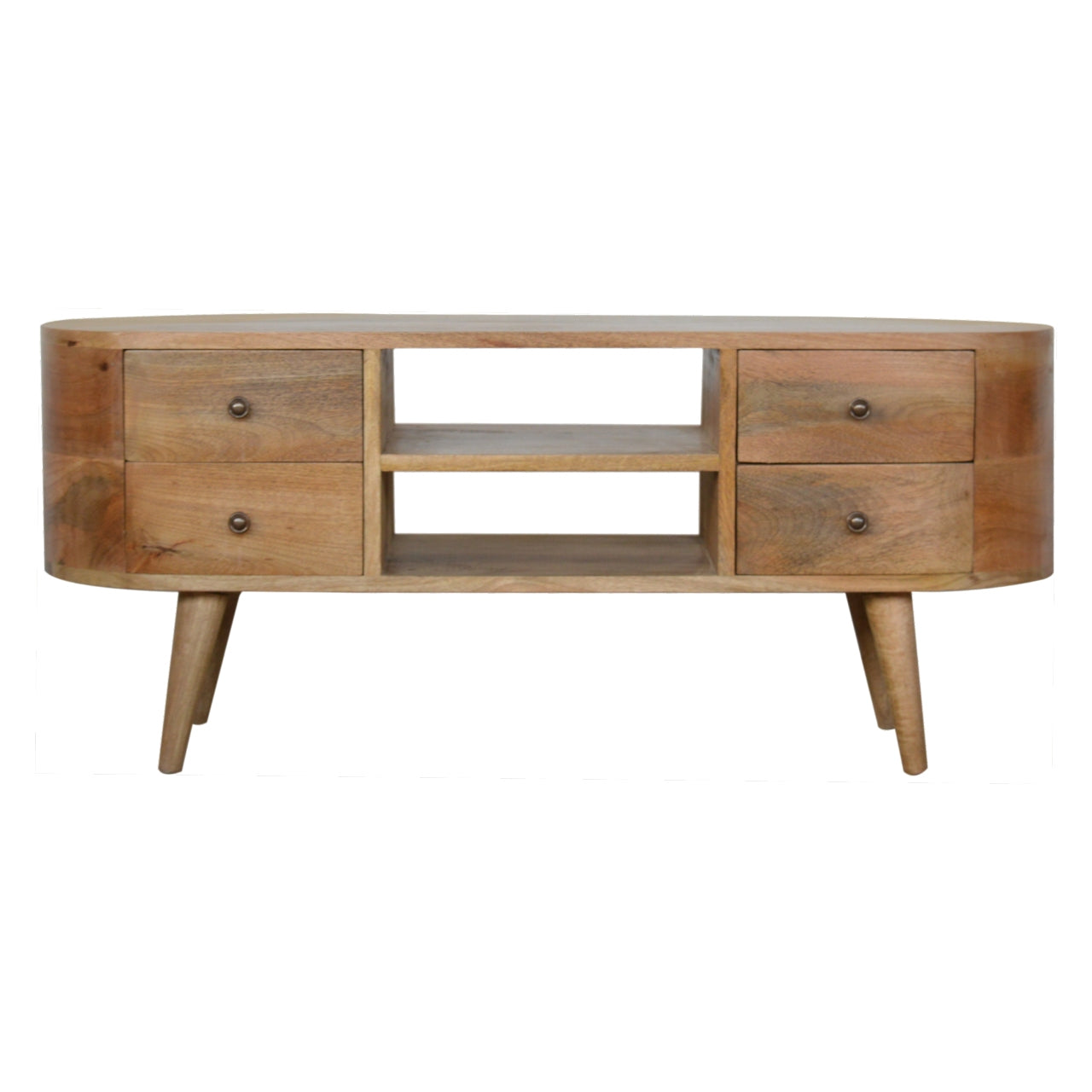 Media Unit Rounded Maple Manor media unit in solid wood with rounded top, two drawers and open shelves