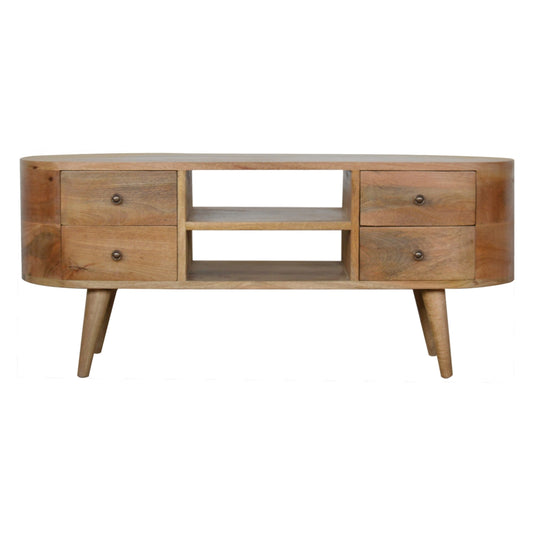 Media Unit Rounded Maple Manor media unit in solid wood with rounded top, two drawers and open shelves
