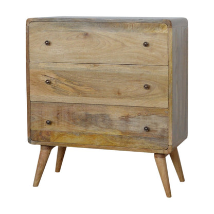 Oak-ish Chest of Drawers Curved Maple Manor solid wood hallway storage dresser with three drawers and curved frame