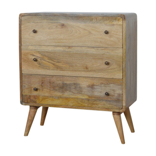 Oak-ish Chest of Drawers Curved Maple Manor solid wood hallway storage dresser with three drawers and curved frame