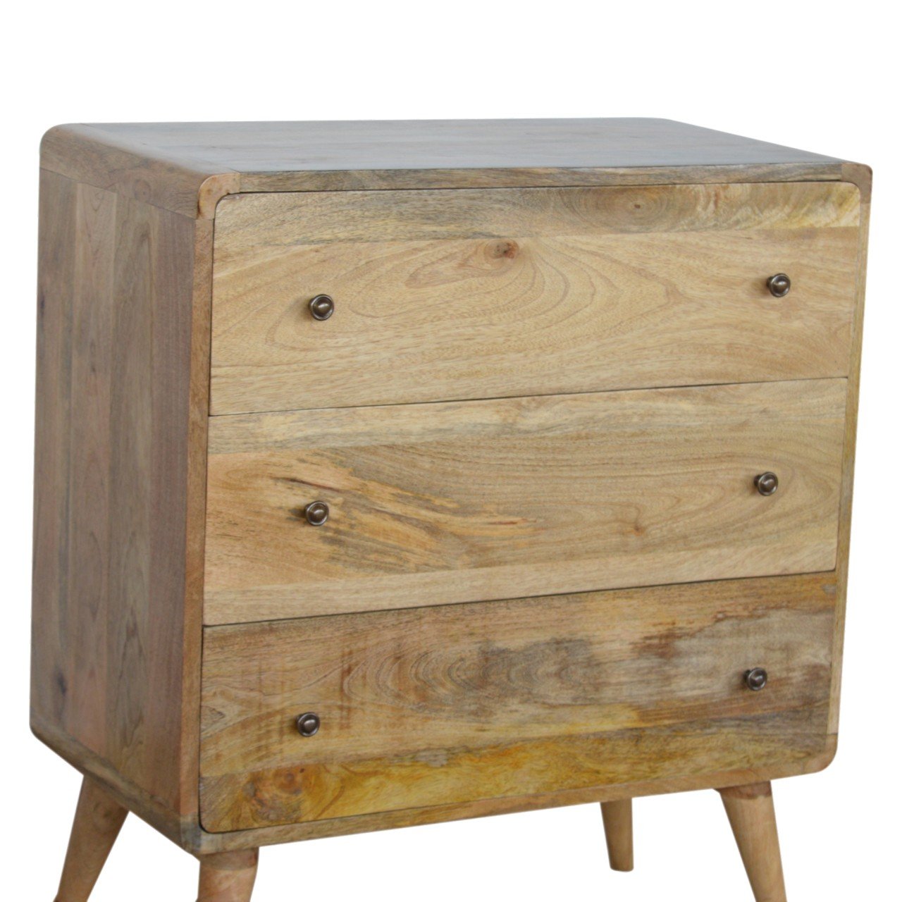Oak-ish Chest of Drawers Curved by Maple Manor in solid wood, curved-front storage with round knobs