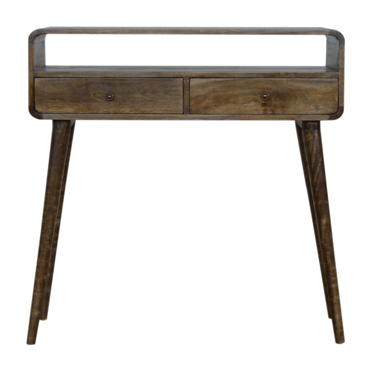 Console Table Curved Grey-wash by Maple Manor in solid wood with two drawers and curved frame