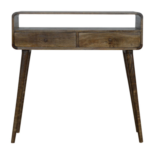 Console Table Curved Grey-wash by Maple Manor in solid wood with two drawers and curved frame