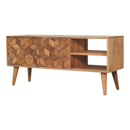 Media Unit - Cubana by Maple Manor media unit in solid wood with cube-pattern front and open shelves