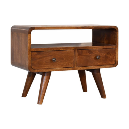 Media Unit with 2 Drawers - Mini Chestnut Curved