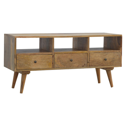 TV Unit with 3 Drawers - Nordic Style by Maple Manor in solid wood with three grey-knob drawers
