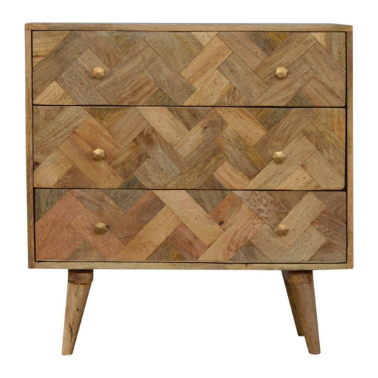 Chest of Drawers - Zig-Zag Patchwork by Maple Manor, solid wood cabinet with geometric patchwork and gold knobs