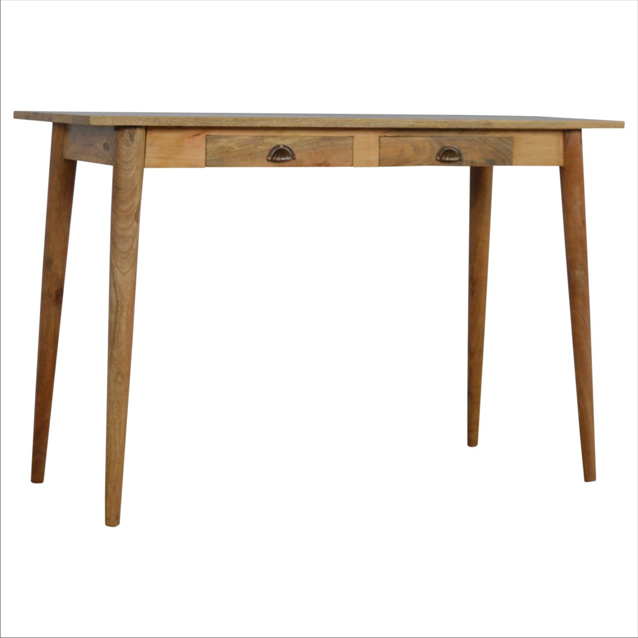 Writing Desk 2 Drawer Nordic by Maple Manor in solid wood, light brown with two drawers and round pulls