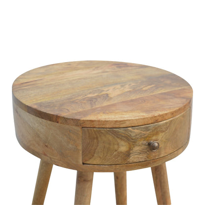 Bedside Circular Shaped Nordic by Maple Manor bedside table in solid wood with round top and single drawer