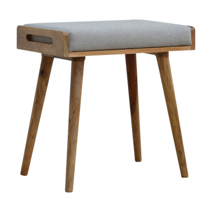 Footstool Grey Tweed Tray Style by Maple Manor: grey tweed cushioned stool with tray handle and wooden legs
