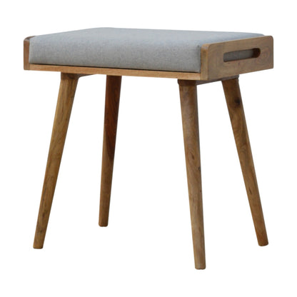 Footstool Grey Tweed Tray Style by Maple Manor stool in grey tweed with solid wood legs and tray handle