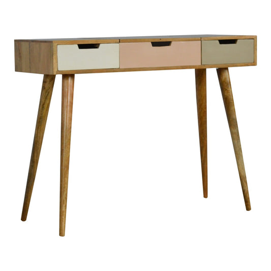 Dressing Table Pink Gradient by Maple Manor vanity in solid wood with three drawers and pink gradient panels