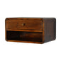 Floating Bedside Chestnut Curve by Maple Manor solid wood wall mounted bedside chest with curved drawer face
