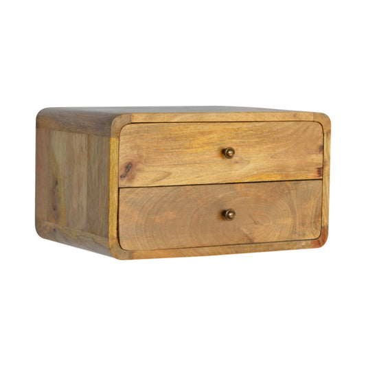 Oak-ish Bedside 2 Drawer Floating by Maple Manor solid wood bedside cabinet with two drawers, warm honey tone.