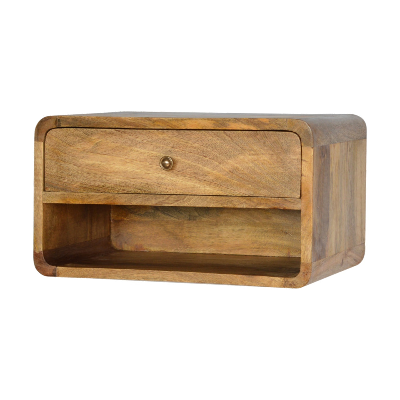 Floating Bedside Curve Open Slot by Maple Manor solid wood bedside table with drawer and open slot