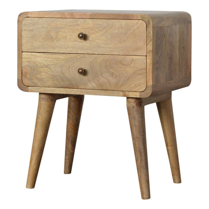 Oak-ish Bedside Curved by Maple Manor solid wood bedside table with two drawers and round knobs