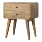 Oak-ish Bedside Curved by Maple Manor solid wood bedside table with two drawers and round knobs