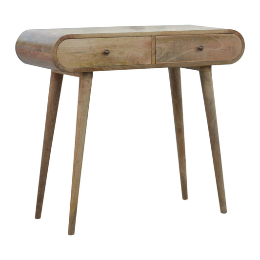 Console Table - London by Maple Manor in solid wood with two drawers, rounded top, natural finish.