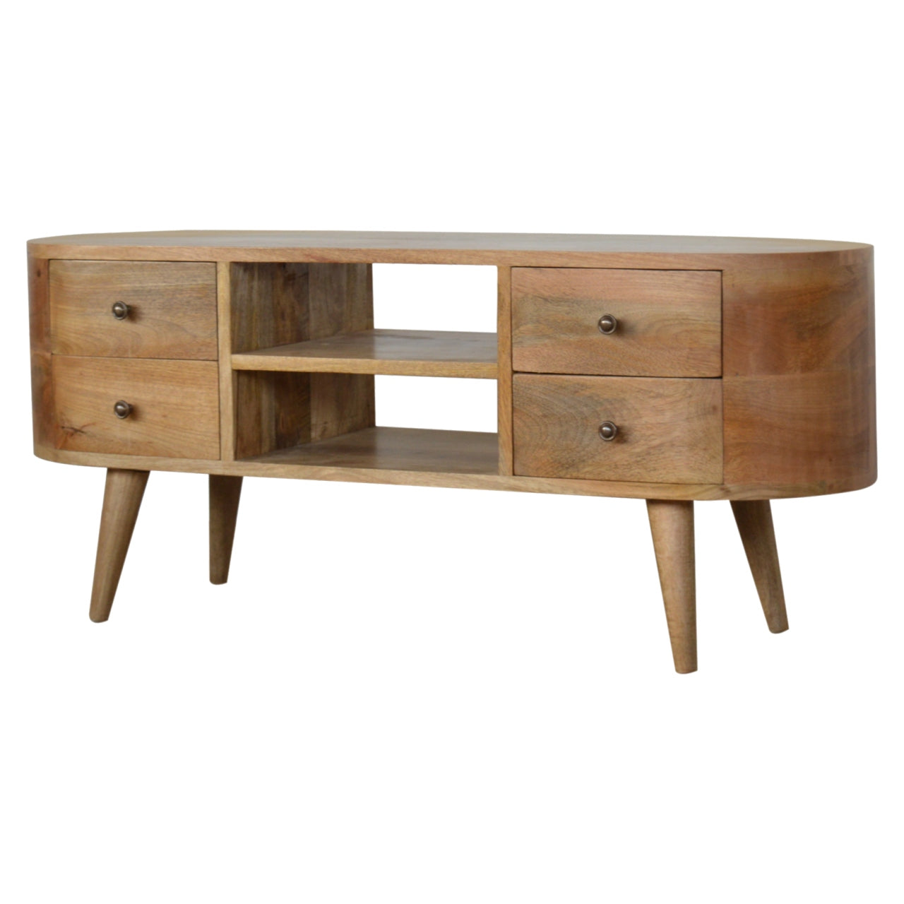 Media Unit Rounded Maple Manor media unit in solid wood with rounded cabinet and two drawers