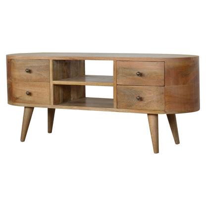 Media Unit Rounded Maple Manor media unit in solid wood with rounded cabinet and two drawers