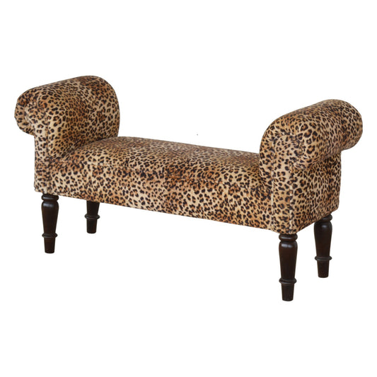 Velvet Bench Leopard Print by Maple Manor in leopard print velvet with solid wood legs